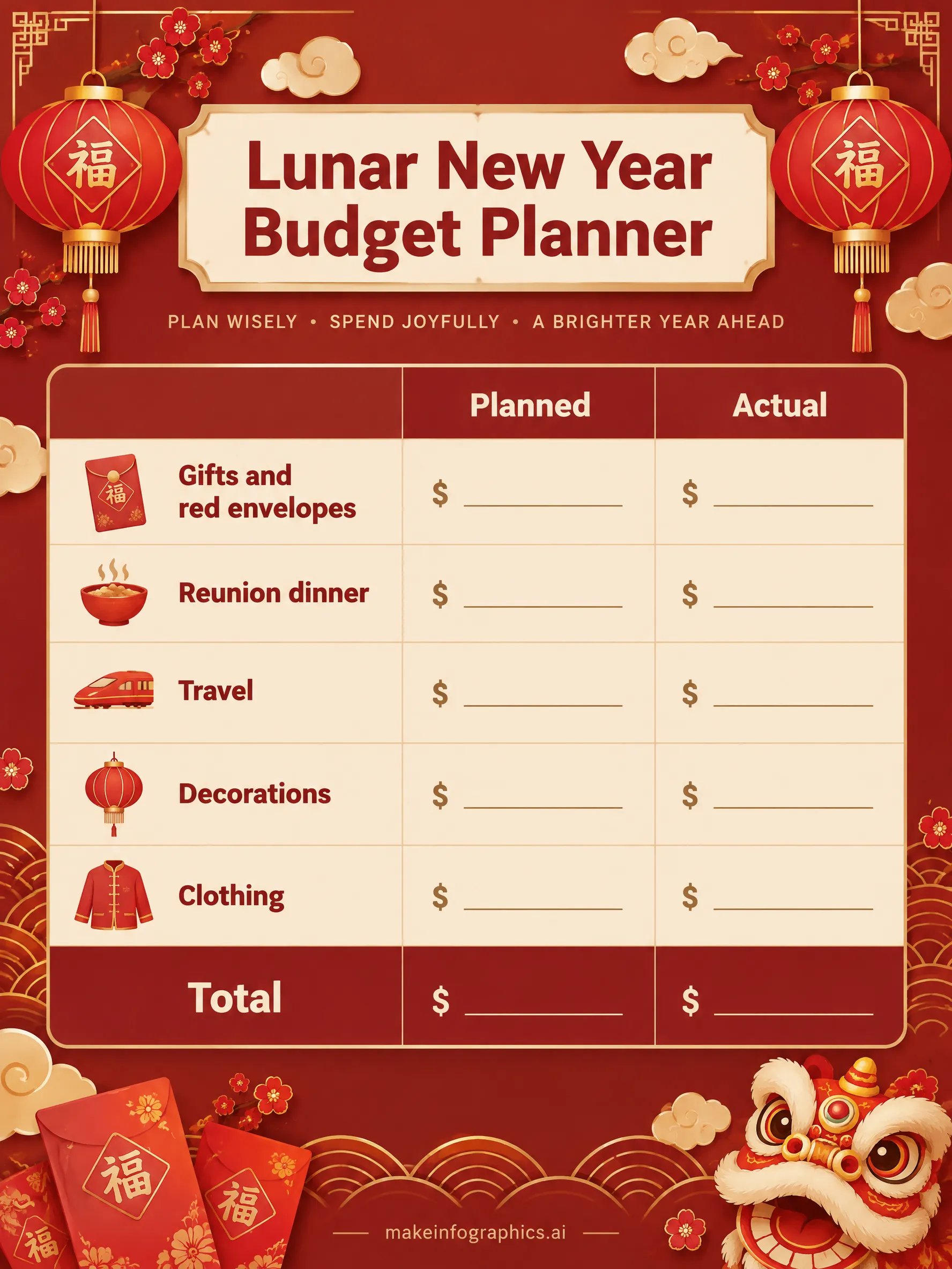 Lunar New Year Budget Planner Template infographic template preview