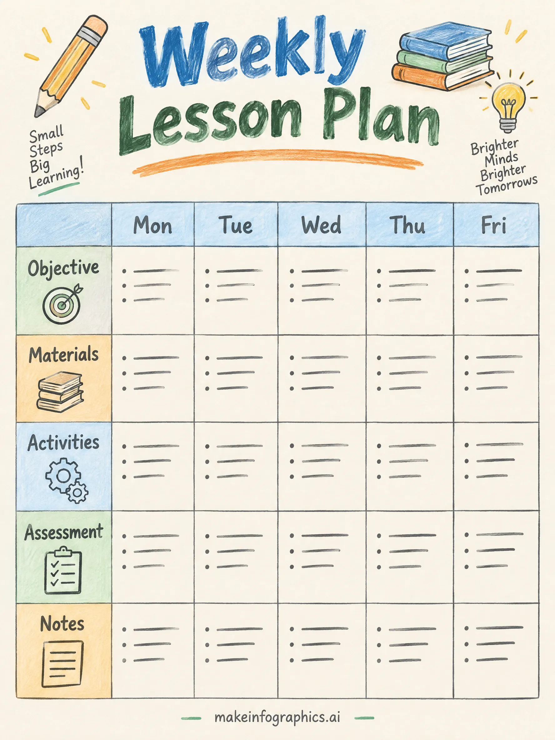 Hand-Drawn Weekly Lesson Plan Template infographic template preview