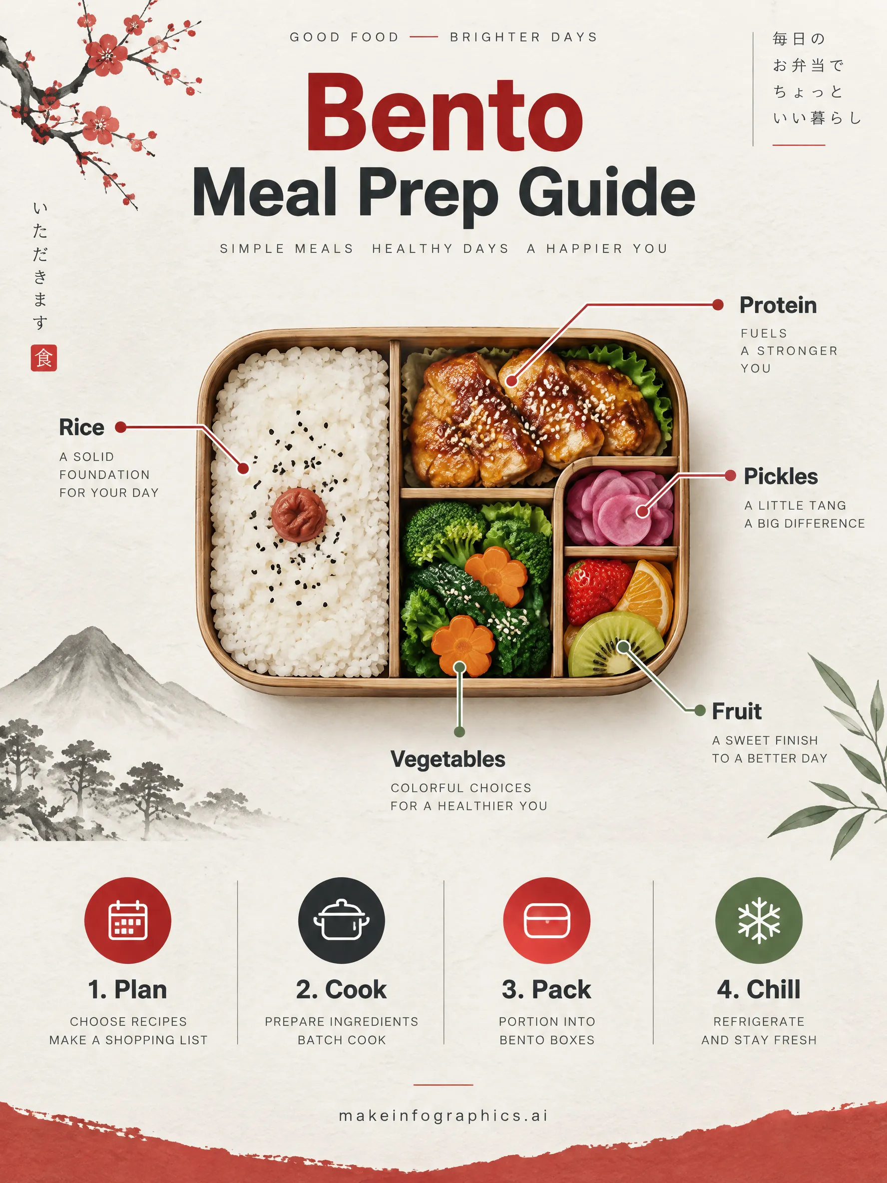 Japanese Bento Meal Prep Guide Template infographic template preview