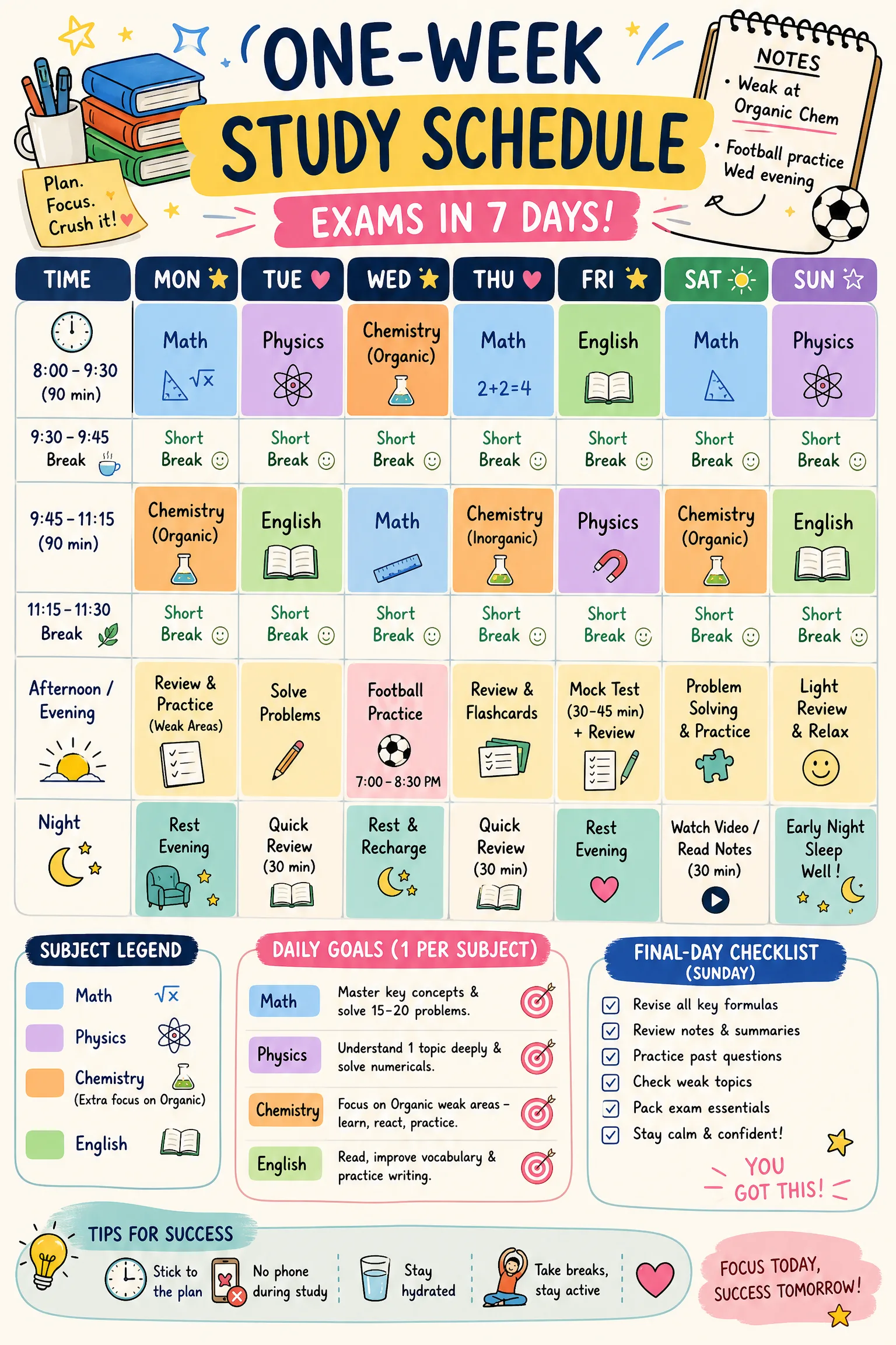 Weekly Study Schedule example